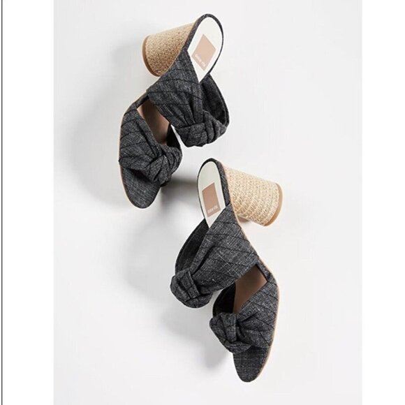 Dolce Vita Jene Double Strap Heeled Sandal Knotted Fabric Gray Slip On 7.5 New - Picture 1 of 8